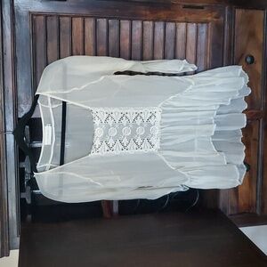 For Love and Liberty Silk Peasant Sheer Blouse Size Small